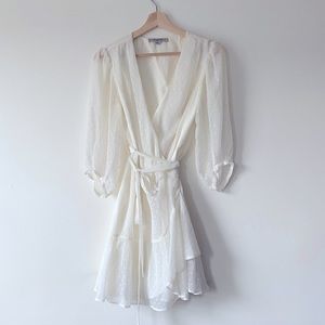 AllSaints Jade Chalk Off White Wrap Dress Semi Sheer Shift Ties Ruffles Dot Sz S